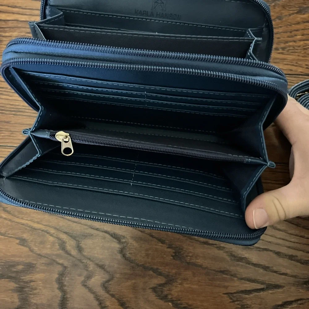 KARLA HANSON U13661 Ellen RFID Blocking Navy Blue Woven Crossbody Phone Wallet